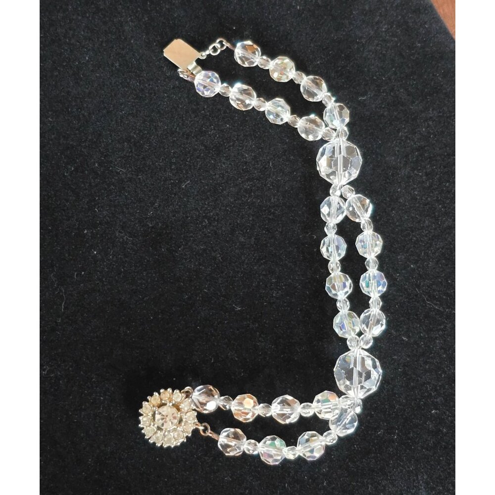 VTG Bergere AB Crystal Double Strand Bracelet 7" Decorative Box Clasp - Picture 5 of 5
